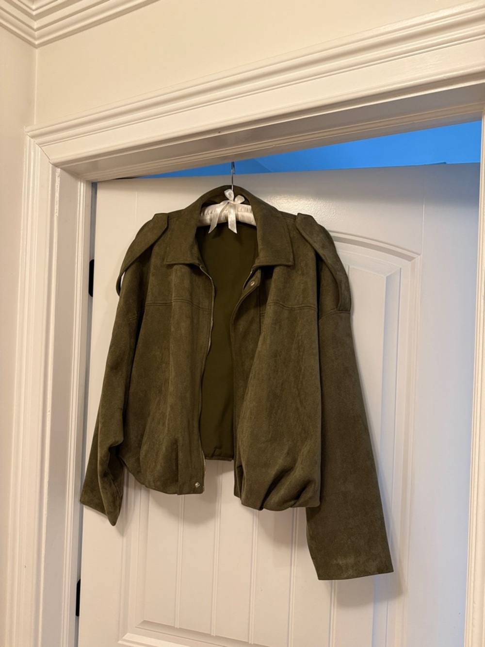Zara Viral Jacket NEW Olive Suede Bomber Jacket - Womens Jacket & Coat Small